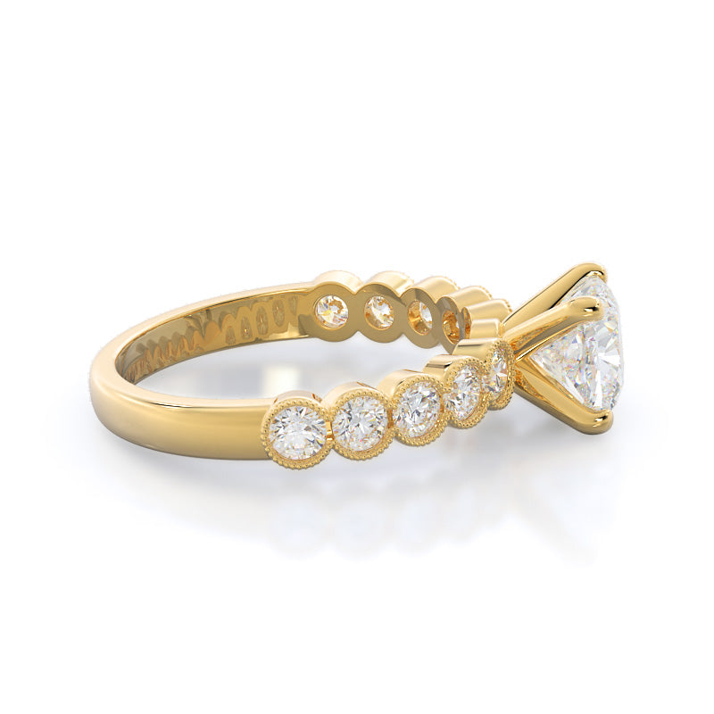 Milgrain Bezel Diamond Engagement Ring with Cushion Cut Diamond in 14KT Yellow Gold view 3
