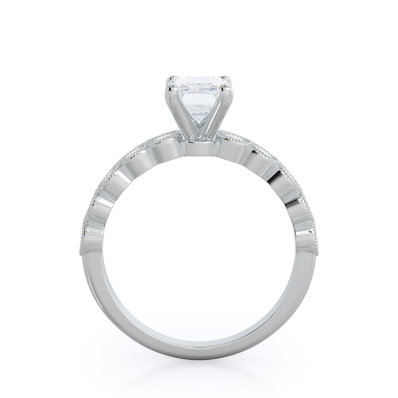 Milgrain Bezel Diamond Engagement Ring with Emerald Cut Diamond in 14KT Platinum view 2
