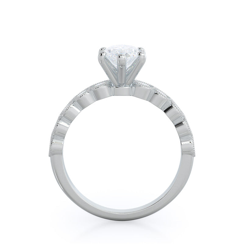 Milgrain Bezel Diamond Engagement Ring with Marquise Cut Diamond in 14KT Platinum view 2
