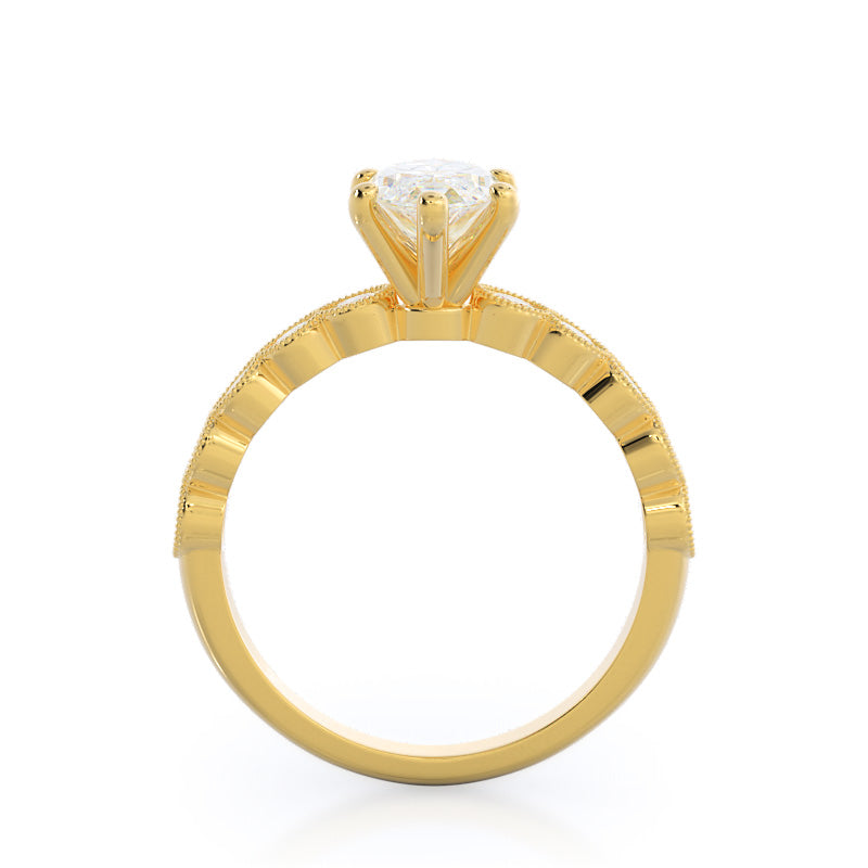 Milgrain Bezel Diamond Engagement Ring with Marquise Cut Diamond in 14KT Yellow Gold view 2
