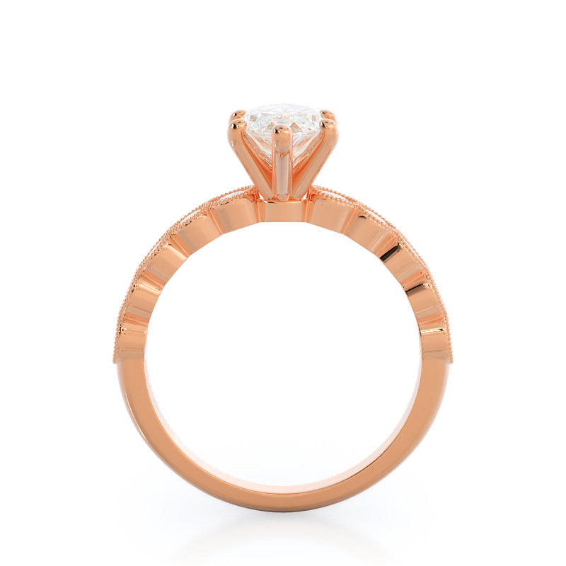 Milgrain Bezel Diamond Engagement Ring with Marquise Cut Diamond in 14KT Rose Gold view 2
