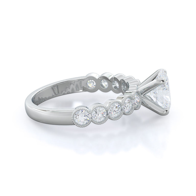 Milgrain Bezel Diamond Engagement Ring with Oval Cut Diamond in 14KT Platinum view 3
