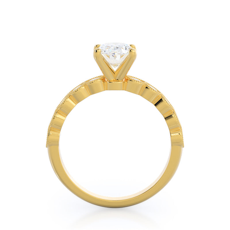 Milgrain Bezel Diamond Engagement Ring with Oval Cut Diamond in 14KT Yellow Gold view 2
