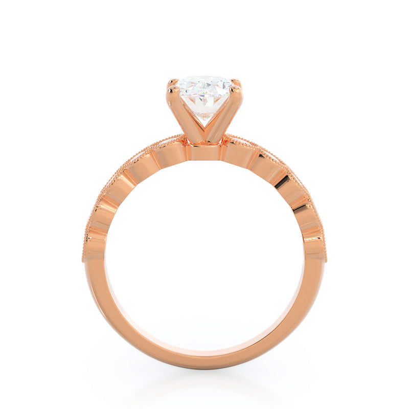 Milgrain Bezel Diamond Engagement Ring with Oval Cut Diamond in 14KT Rose Gold view 2
