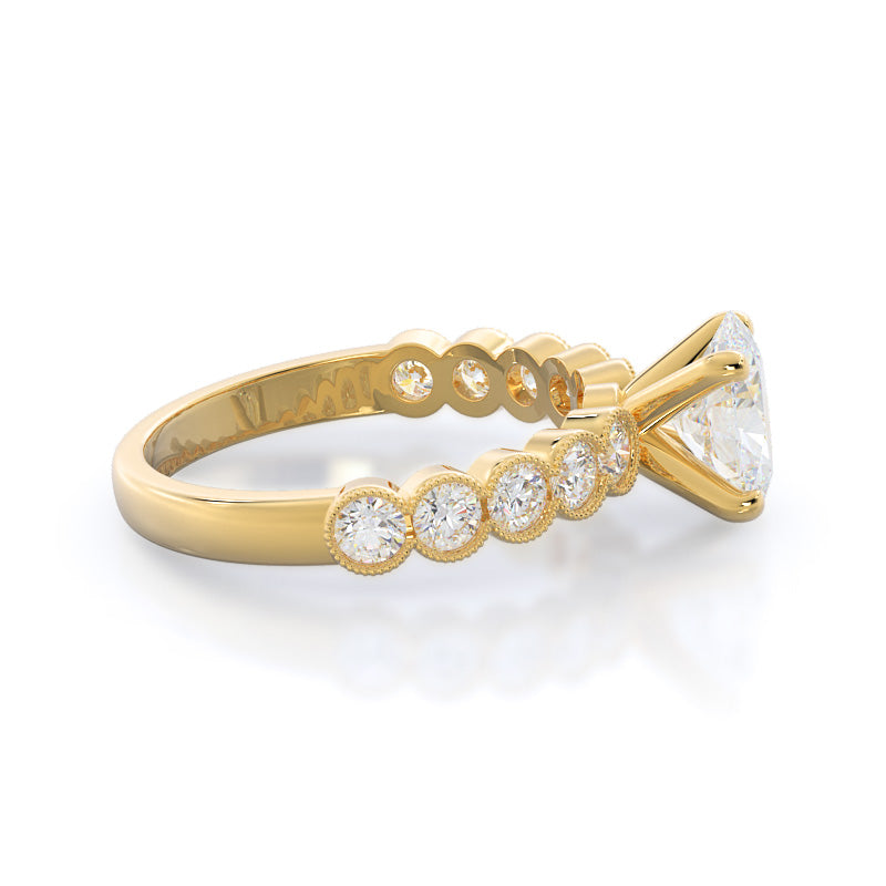 Milgrain Bezel Diamond Engagement Ring with Oval Cut Diamond in 14KT Yellow Gold view 3
