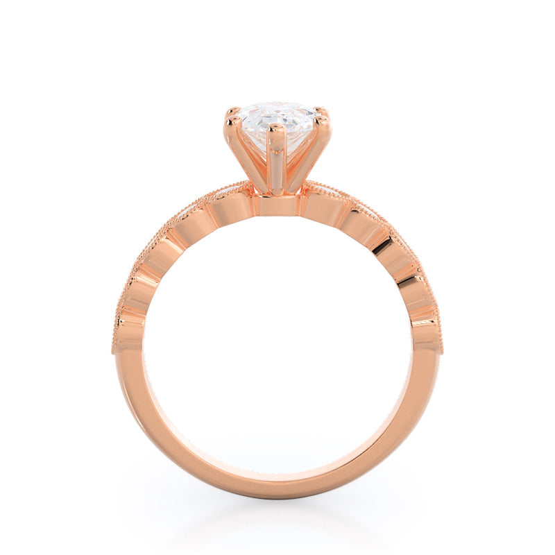 Milgrain Bezel Diamond Engagement Ring with Pear Cut Diamond in 14KT Rose Gold view 2
