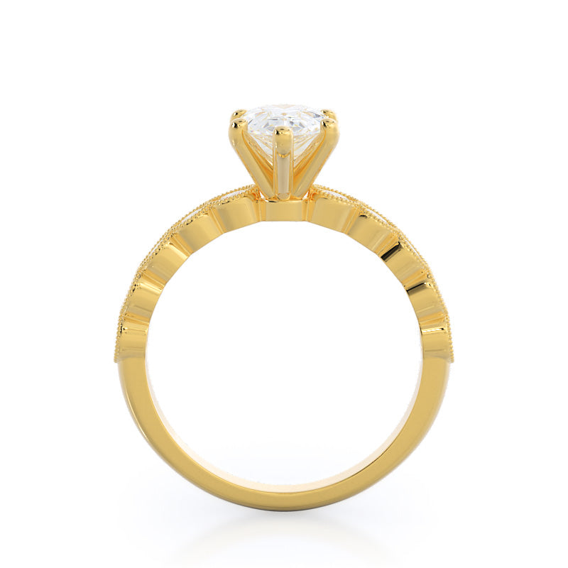Milgrain Bezel Diamond Engagement Ring with Pear Cut Diamond in 14KT Yellow Gold view 2
