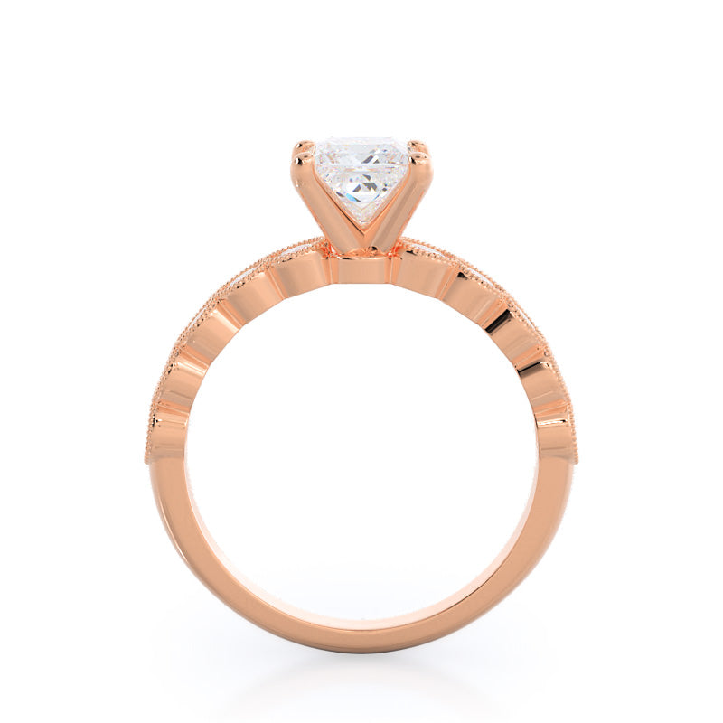 Milgrain Bezel Diamond Engagement Ring with Princess Cut Diamond in 14KT Rose Gold view 2

