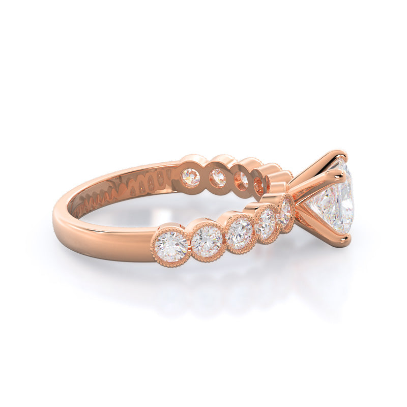 Milgrain Bezel Diamond Engagement Ring with Princess Cut Diamond in 14KT Rose Gold view 3
