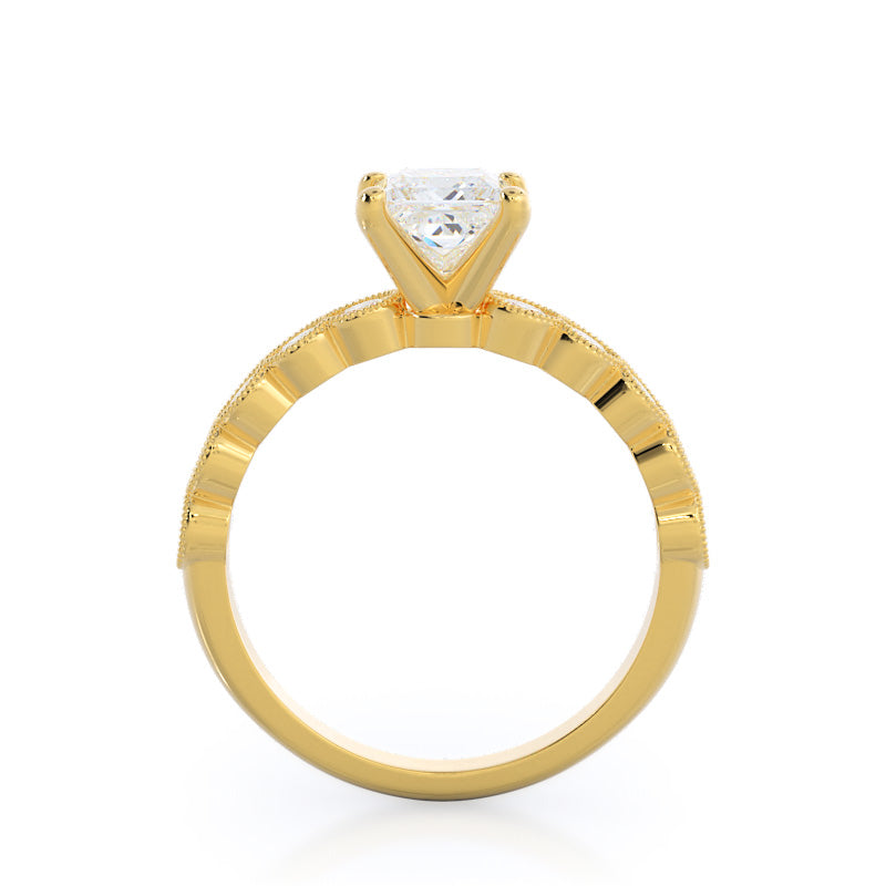 Milgrain Bezel Diamond Engagement Ring with Princess Cut Diamond in 14KT Yellow Gold view 2

