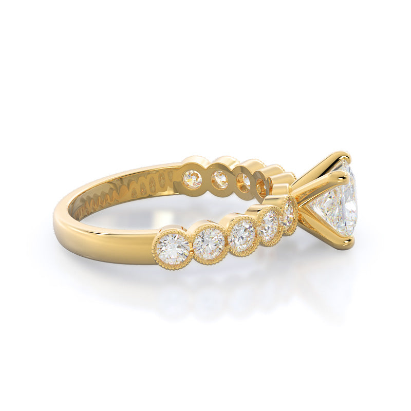 Milgrain Bezel Diamond Engagement Ring with Princess Cut Diamond in 14KT Yellow Gold view 3
