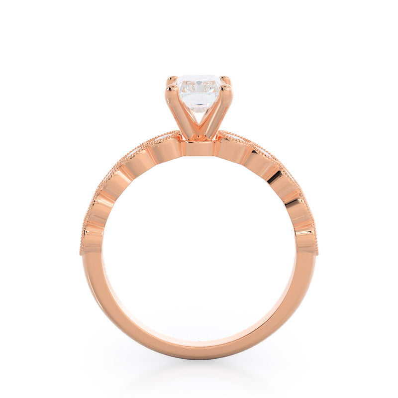 Milgrain Bezel Diamond Engagement Ring with Radiant Cut Diamond in 14KT Rose Gold view 2
