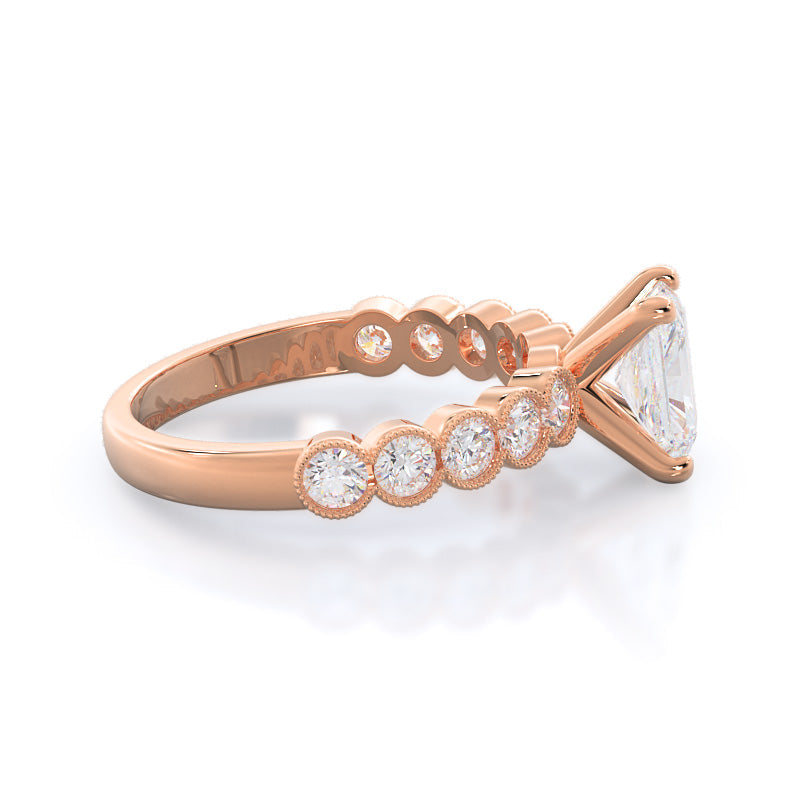 Milgrain Bezel Diamond Engagement Ring with Radiant Cut Diamond in 14KT Rose Gold view 3
