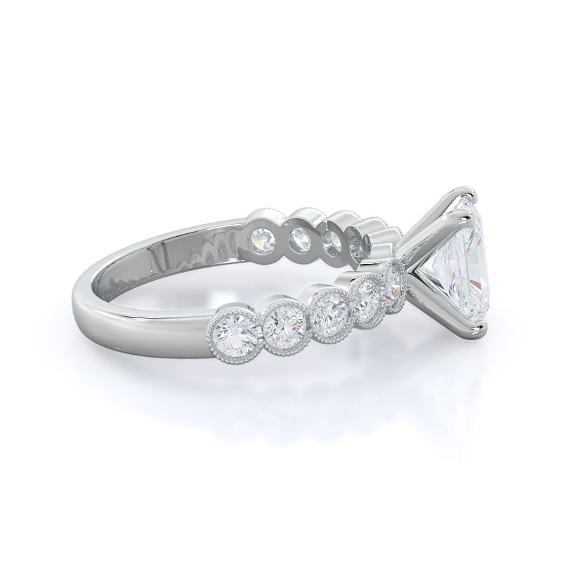 Milgrain Bezel Diamond Engagement Ring with Radiant Cut Diamond in 14KT Platinum view 3
