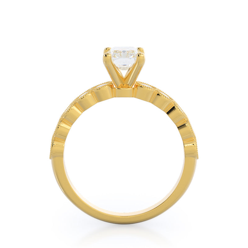 Milgrain Bezel Diamond Engagement Ring with Radiant Cut Diamond in 14KT Yellow Gold view 2
