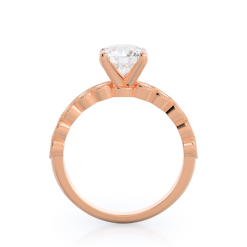 Milgrain Bezel Diamond Engagement Ring with Round Cut Diamond in 14KT Rose Gold view 2
