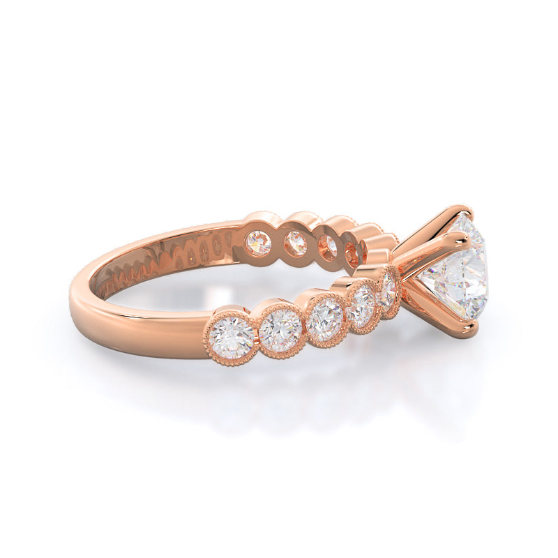 Milgrain Bezel Diamond Engagement Ring with Round Cut Diamond in 14KT Rose Gold view 3
