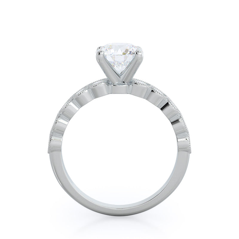 Milgrain Bezel Diamond Engagement Ring with Round Cut Diamond in 14KT Platinum view 2
