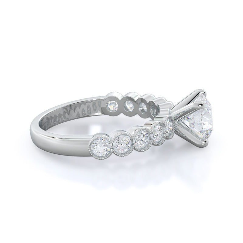 Milgrain Bezel Diamond Engagement Ring with Round Cut Diamond in 14KT Platinum view 3
