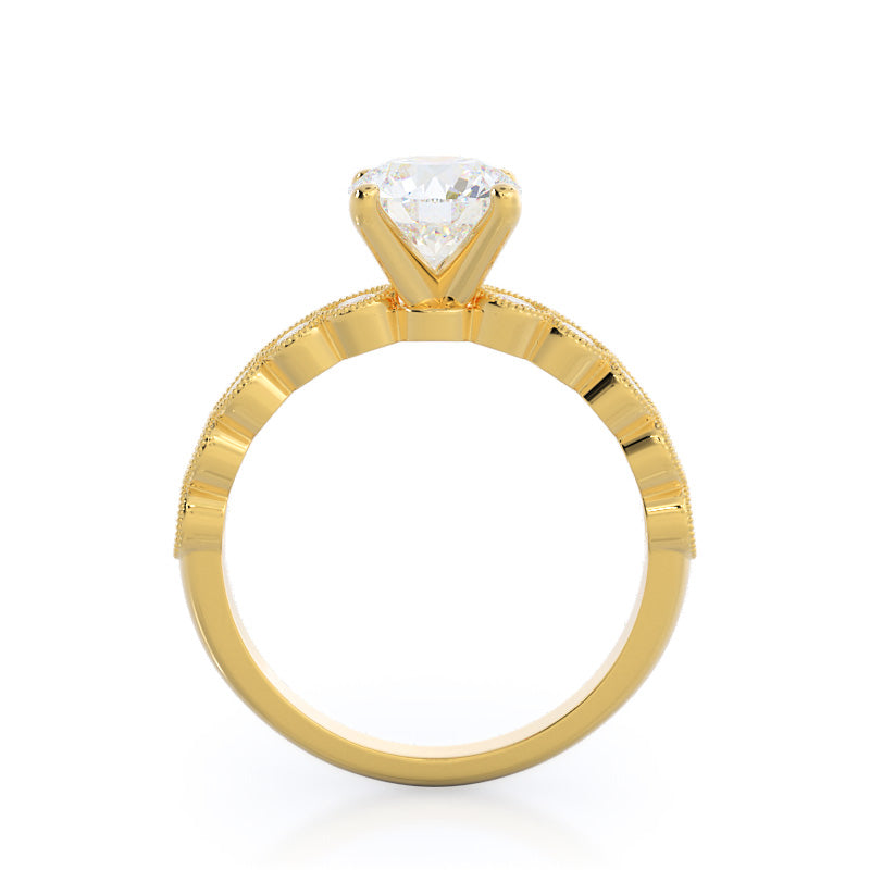 Milgrain Bezel Diamond Engagement Ring with Round Cut Diamond in 14KT Yellow Gold view 2

