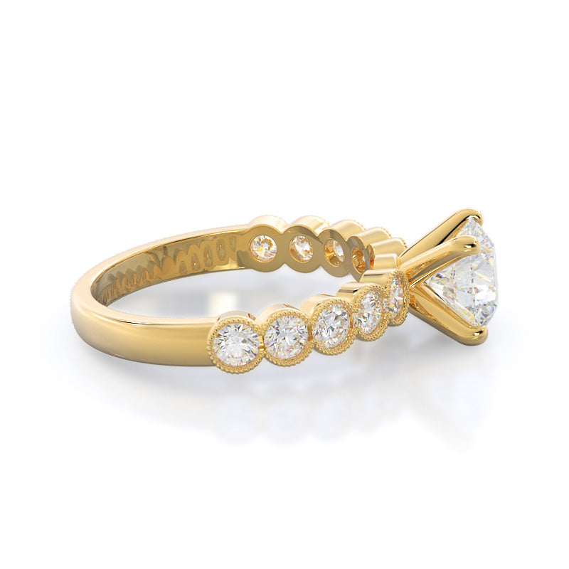 Milgrain Bezel Diamond Engagement Ring with Round Cut Diamond in 14KT Yellow Gold view 3
