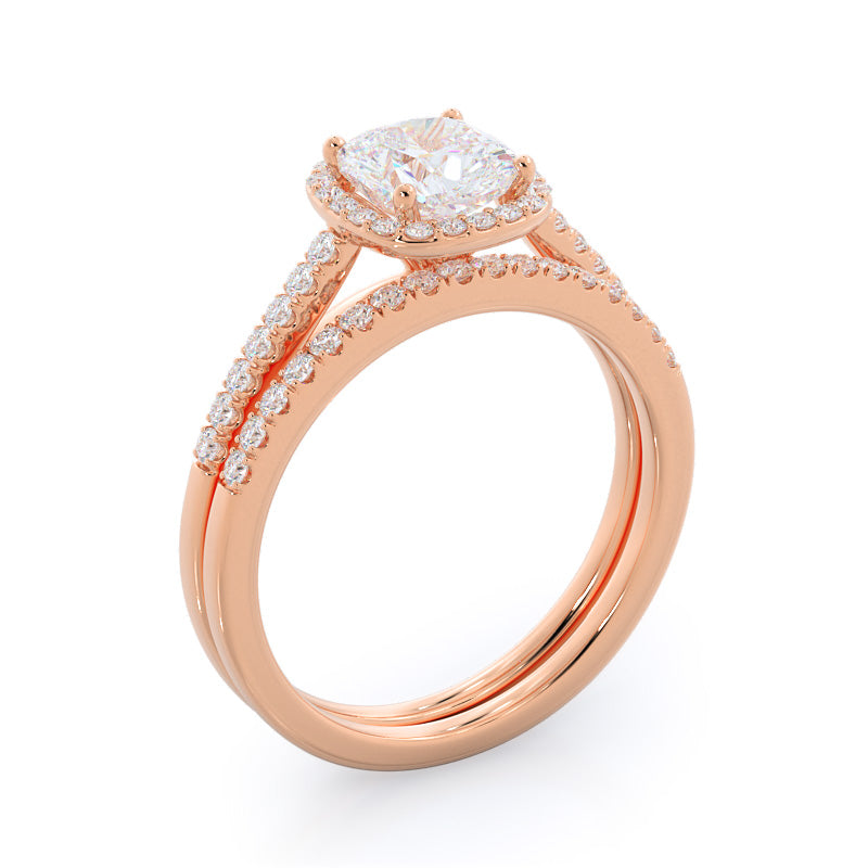 Cushion Cut Cathedral Pave Halo Engagement Ring with Lab Grown Diamond in 14KT Rose Gold view 4
