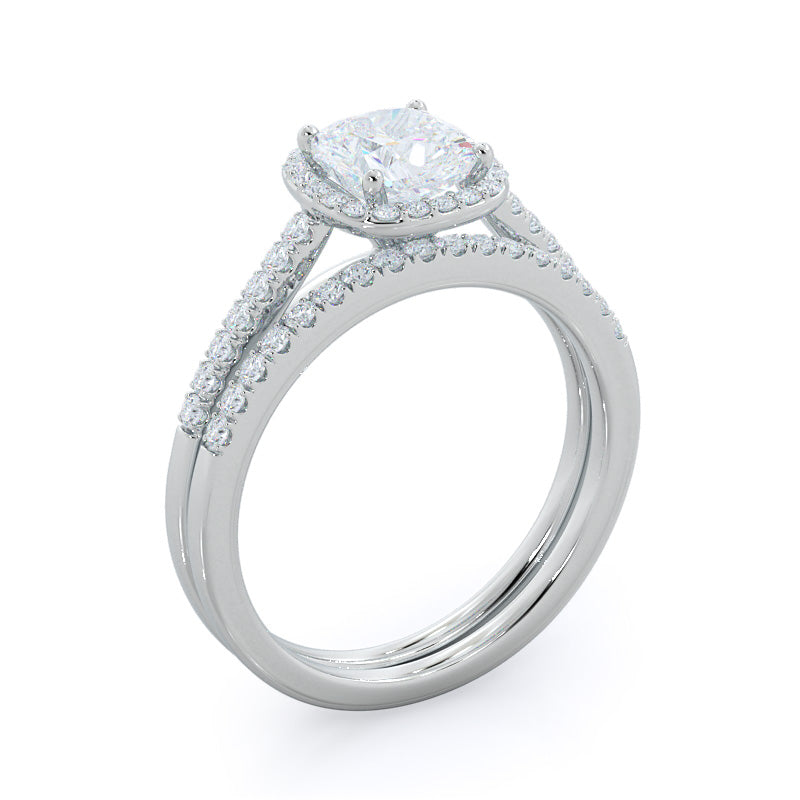 Cushion Cut Cathedral Pave Halo Engagement Ring with Lab Grown Diamond in 14KT Platinum view 4
