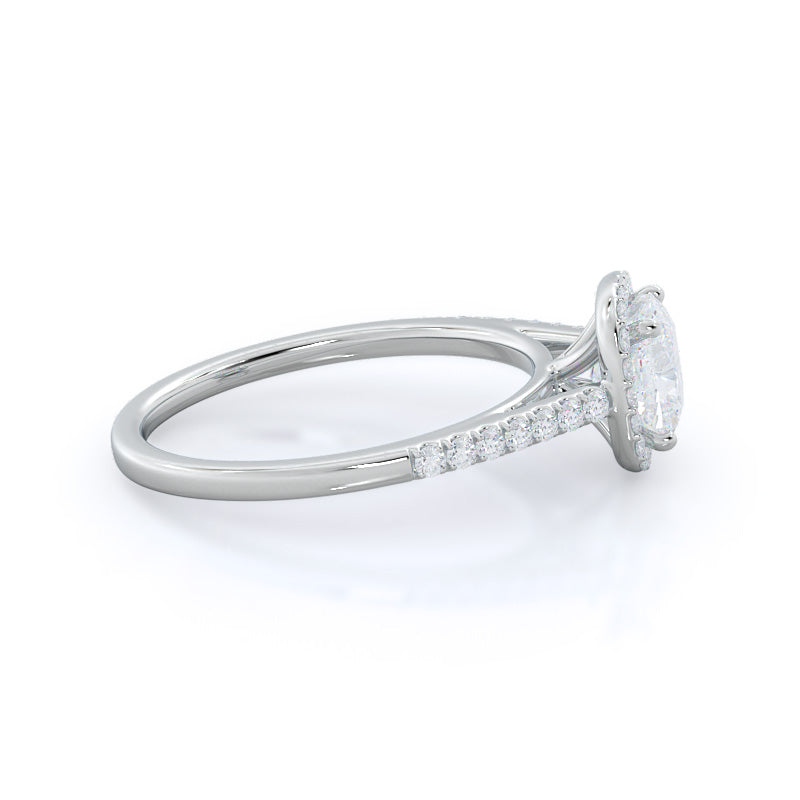 Cushion Cut Cathedral Pave Halo Engagement Ring with Lab Grown Diamond in 14KT Platinum view 3
