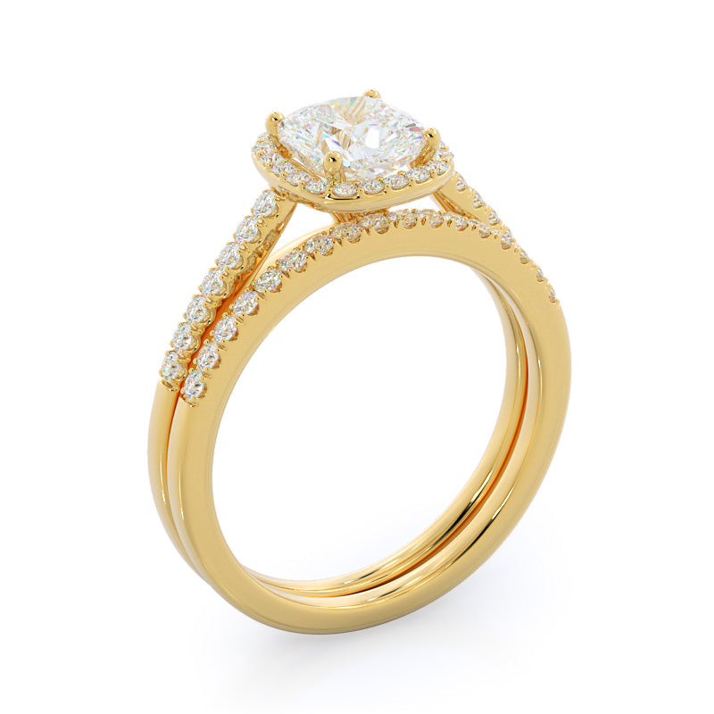 Cushion Cut Cathedral Pave Halo Engagement Ring with Lab Grown Diamond in 14KT Yellow Gold view 4
