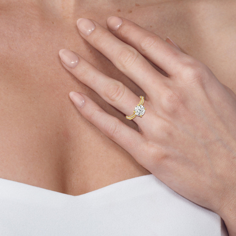 Model Wearing The Bond Engagement Ring with Lab Grown Diamond view
