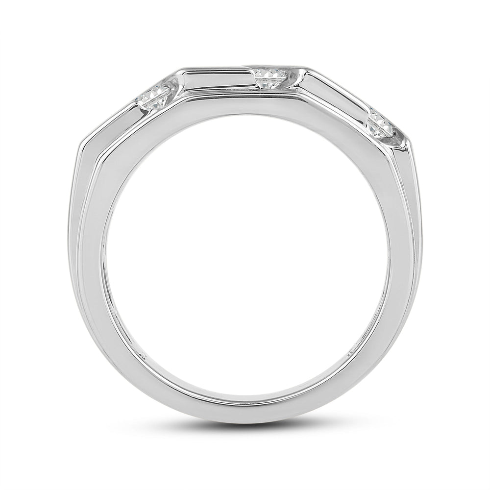 3 Row Channel Set Diamond Accent Men's Ring with 18KT White Gold / Lab / 1 Cut Diamond in 14KT White Gold / Lab / 1 view 4
