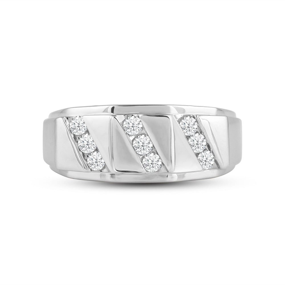 3 Row Channel Set Diamond Accent Men's Ring with 18KT White Gold / Lab / 1/2 Cut Diamond in 14KT White Gold / Lab / 1/2 view 1
