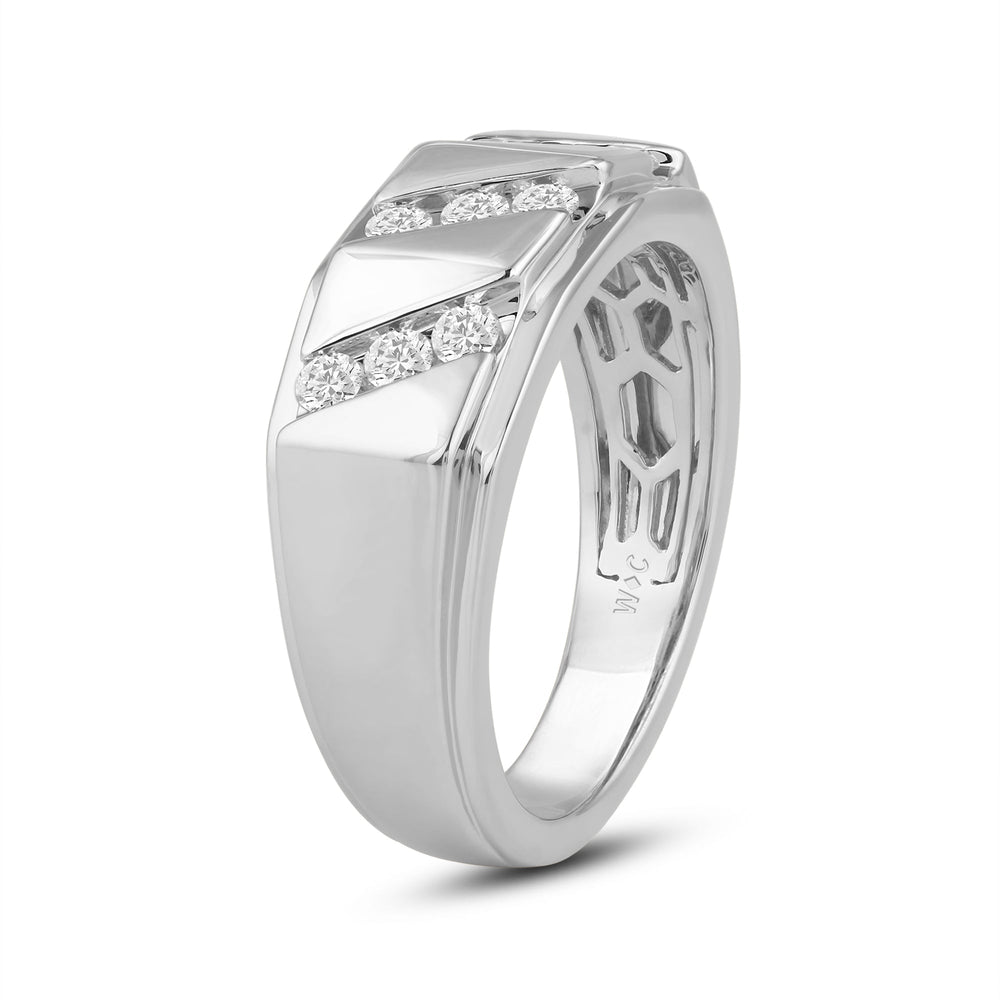 3 Row Channel Set Diamond Accent Men's Ring with 18KT White Gold / Lab / 1/2 Cut Diamond in 14KT White Gold / Lab / 1/2 view 3
