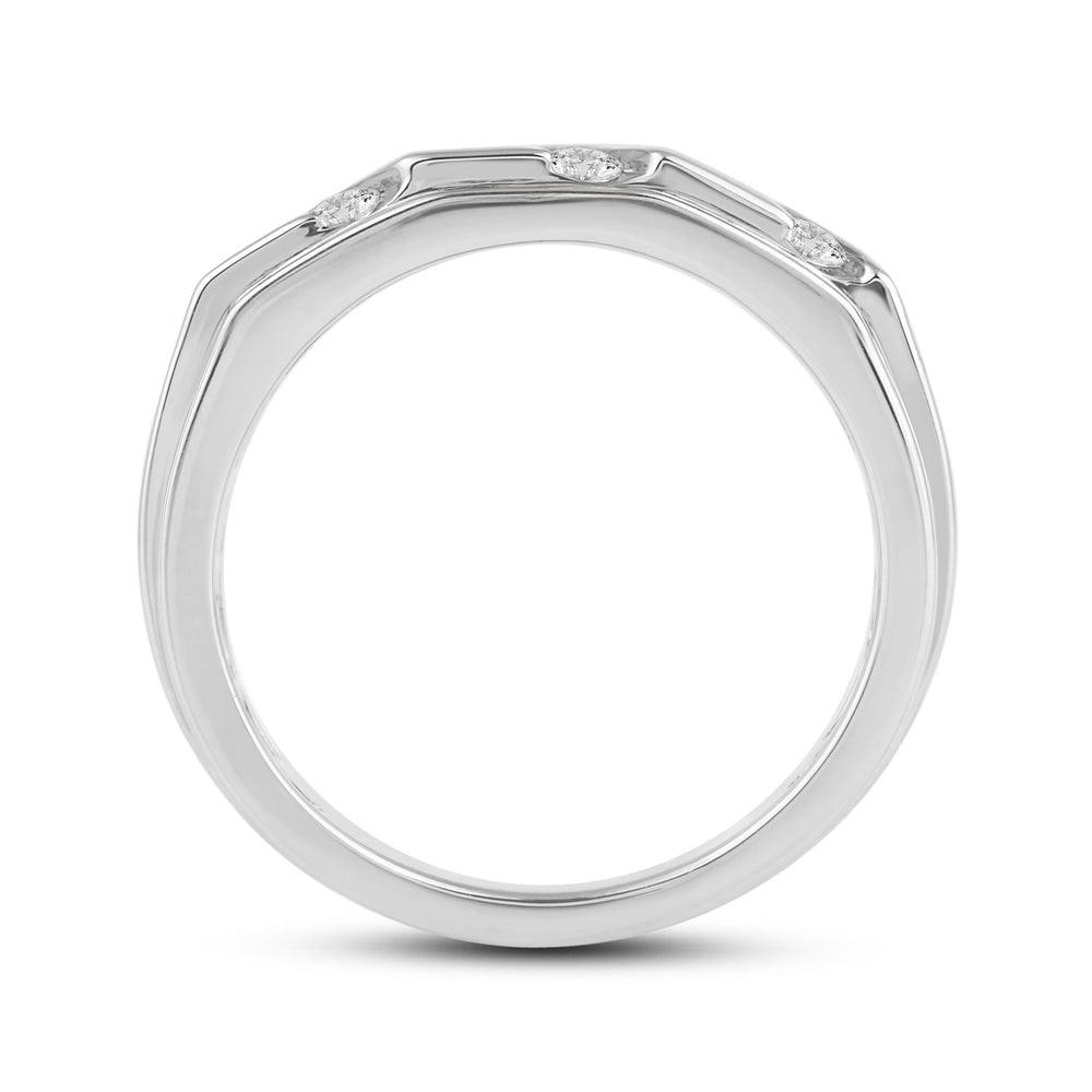 3 Row Channel Set Diamond Accent Men's Ring with 18KT White Gold / Lab / 1/2 Cut Diamond in 14KT White Gold / Lab / 1/2 view 4
