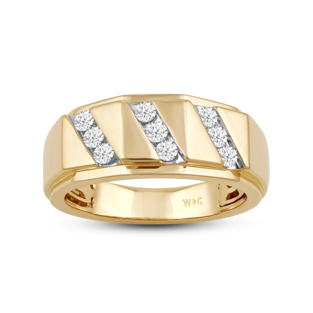 3 Row Channel Set Diamond Accent Men's Ring with 18KT Yellow Gold / Lab / 1/2 Cut Diamond in 14KT Yellow Gold / Lab / 1/2 view 2
