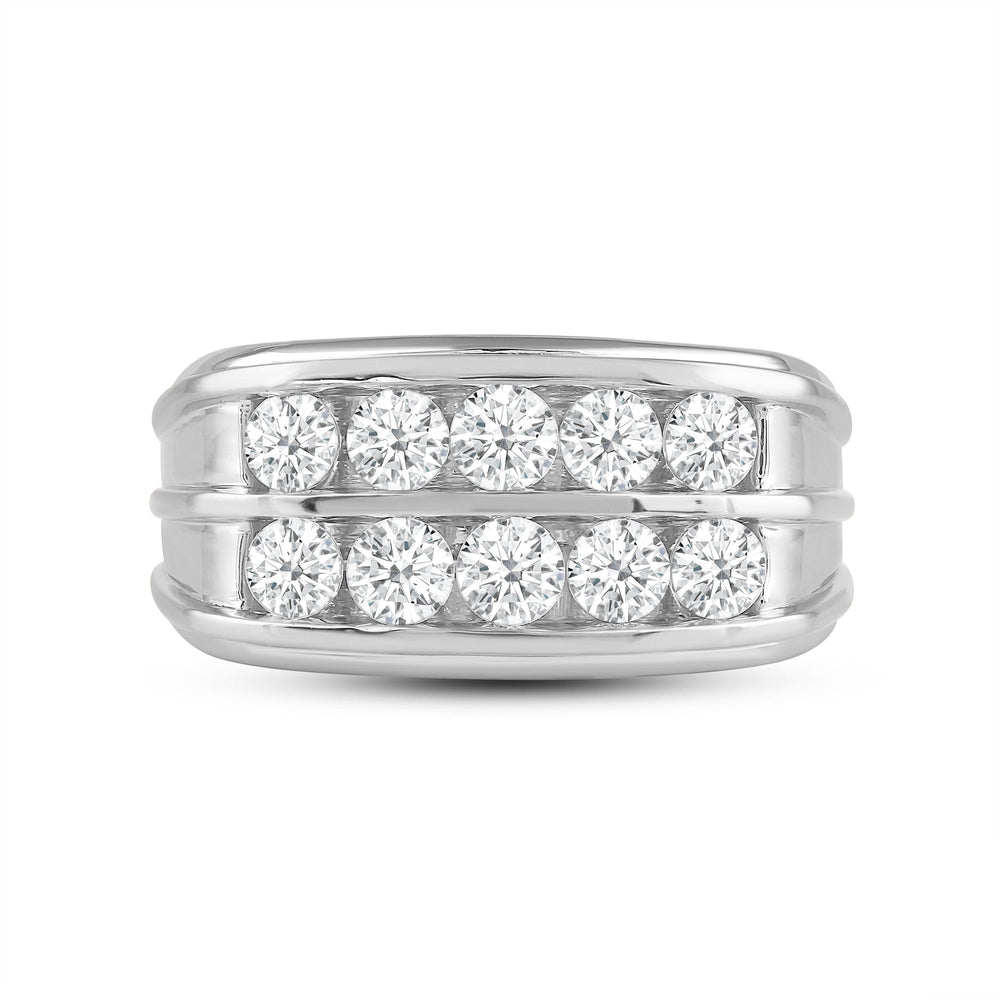 Two -Tone Channel Set 2 Row Diamond Men's Ring with 18KT White Gold / Lab / 2 Cut Diamond in 14KT White Gold / Lab / 2 view 1
