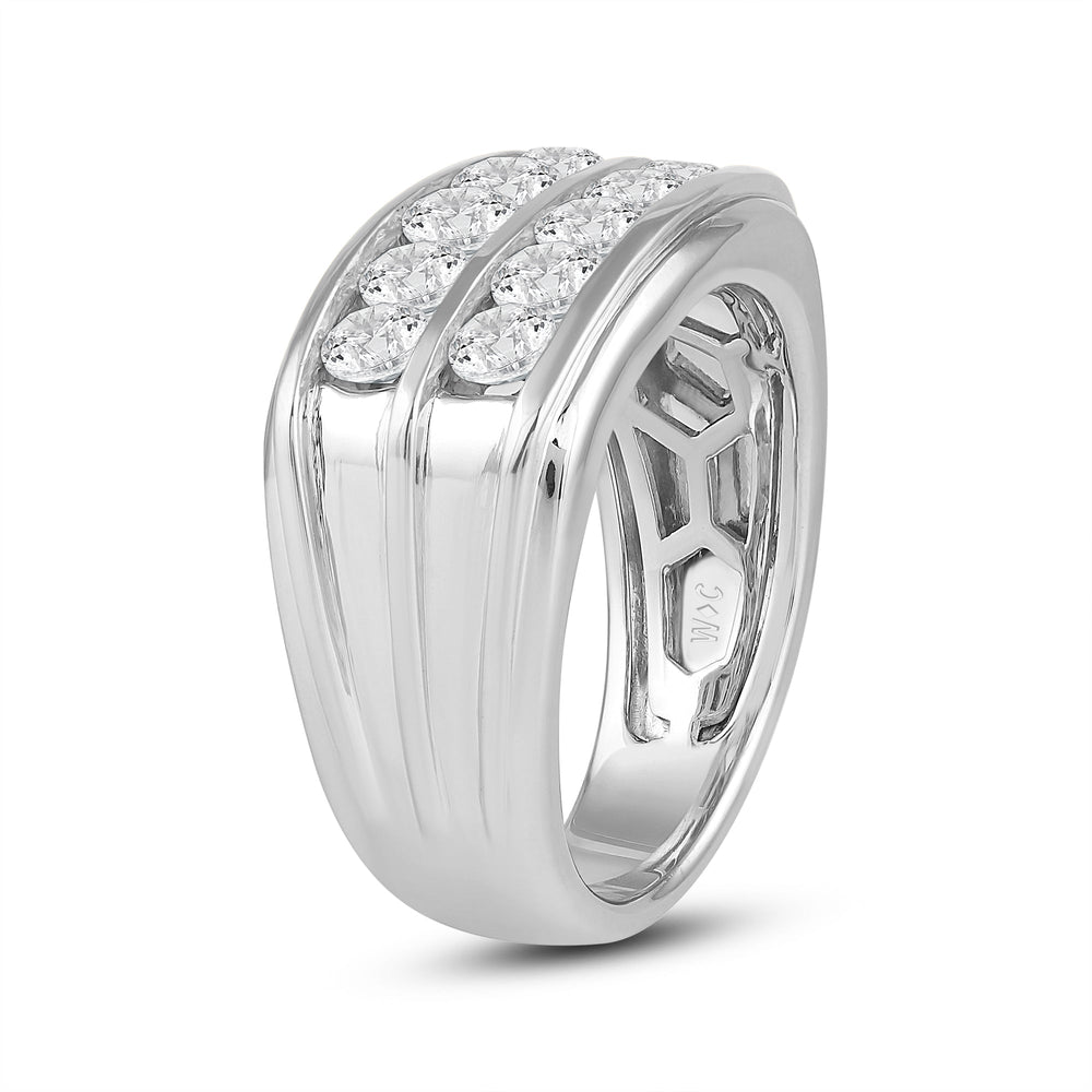 Two -Tone Channel Set 2 Row Diamond Men's Ring with 18KT White Gold / Lab / 2 Cut Diamond in 14KT White Gold / Lab / 2 view 3
