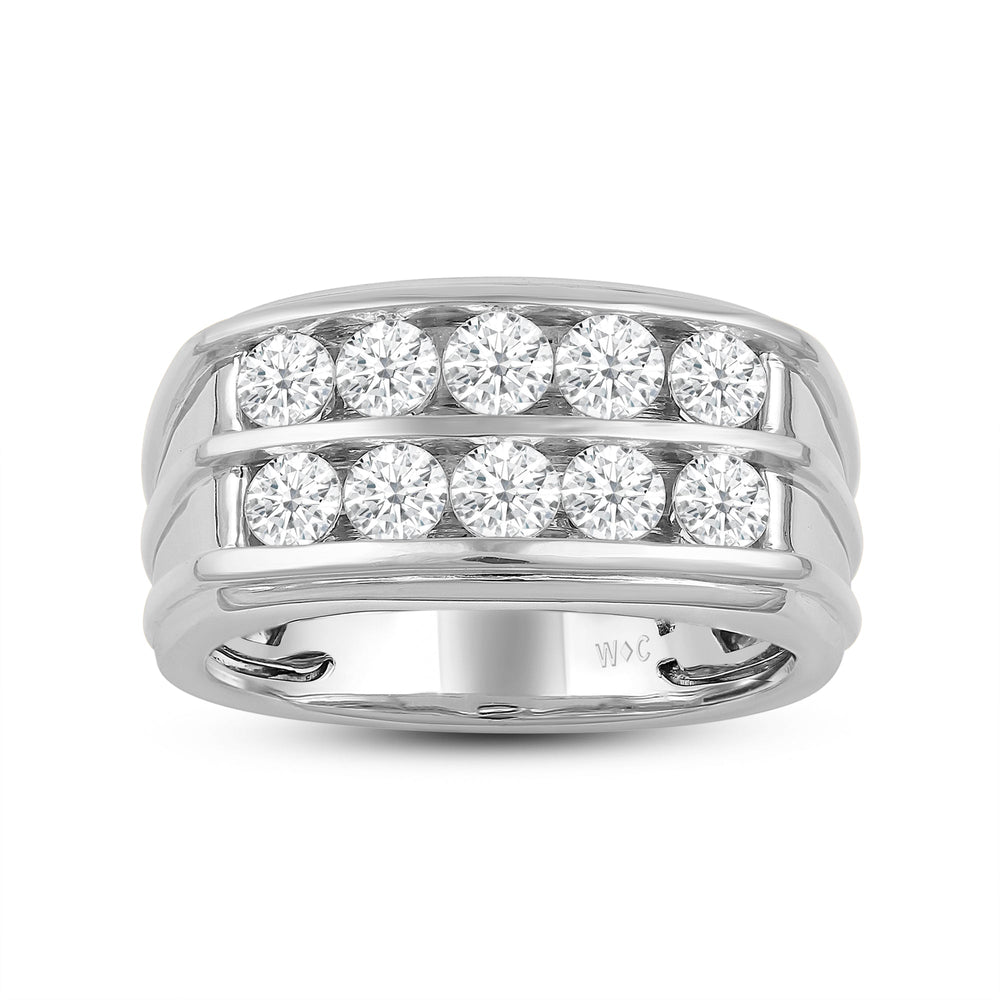 Two -Tone Channel Set 2 Row Diamond Men's Ring with 18KT White Gold / Lab / 2 Cut Diamond in 14KT White Gold / Lab / 2 view 2
