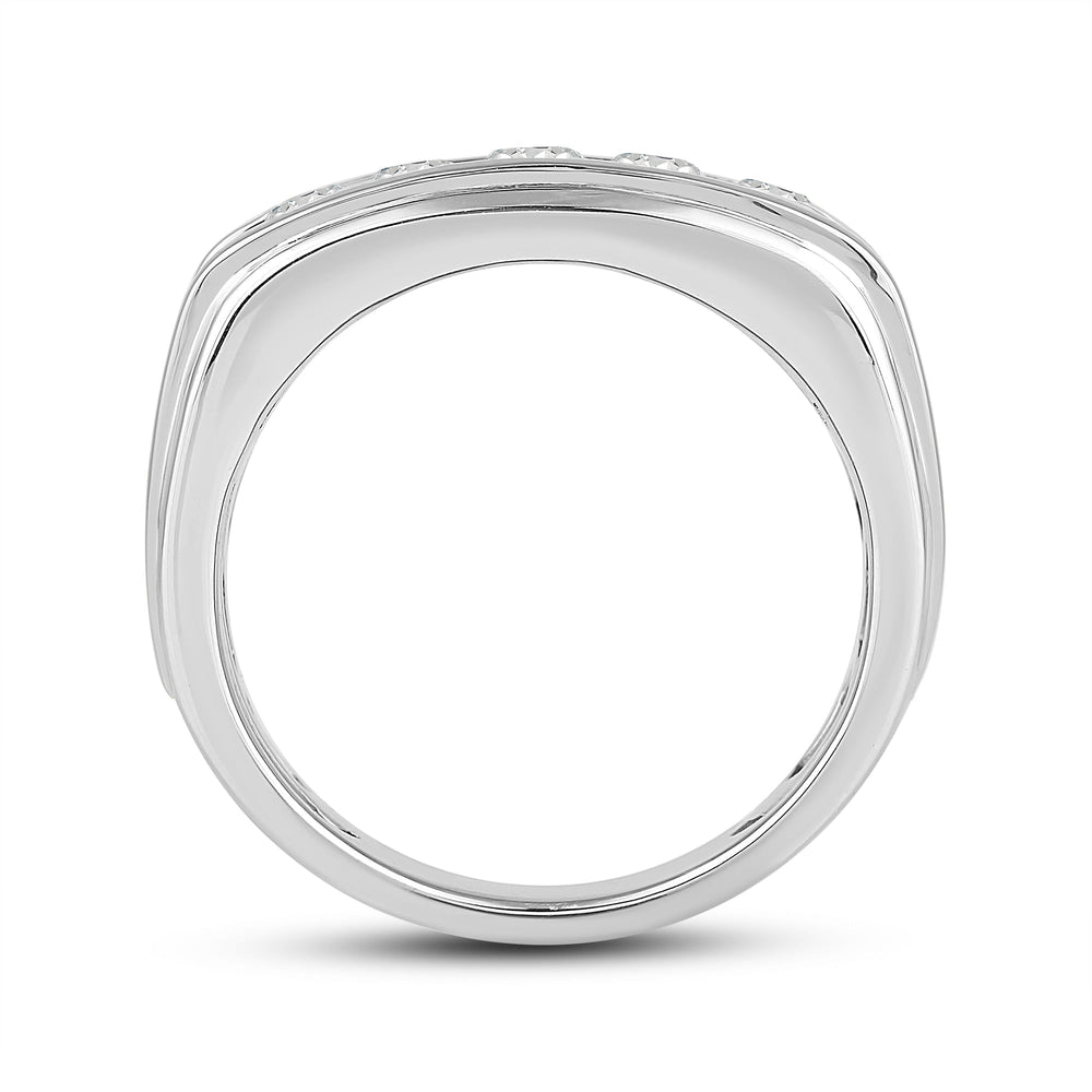 Two -Tone Channel Set 2 Row Diamond Men's Ring with 18KT White Gold / Lab / 2 Cut Diamond in 14KT White Gold / Lab / 2 view 4
