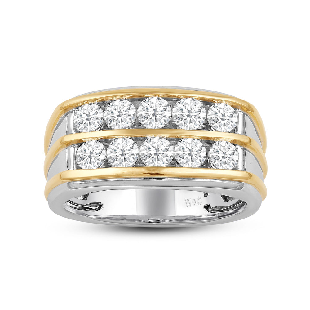 Two -Tone Channel Set 2 Row Diamond Men's Ring with 18KT White & Yellow Gold / Lab / 2 Cut Diamond in 14KT White & Yellow Gold / Lab / 2 view 2
