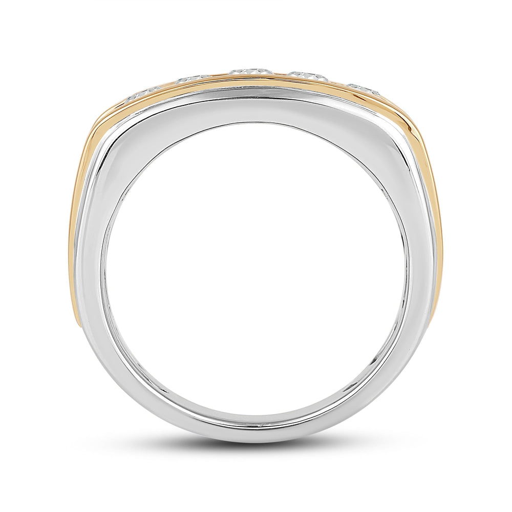 Two -Tone Channel Set 2 Row Diamond Men's Ring with 18KT White & Yellow Gold / Lab / 2 Cut Diamond in 14KT White & Yellow Gold / Lab / 2 view 4

