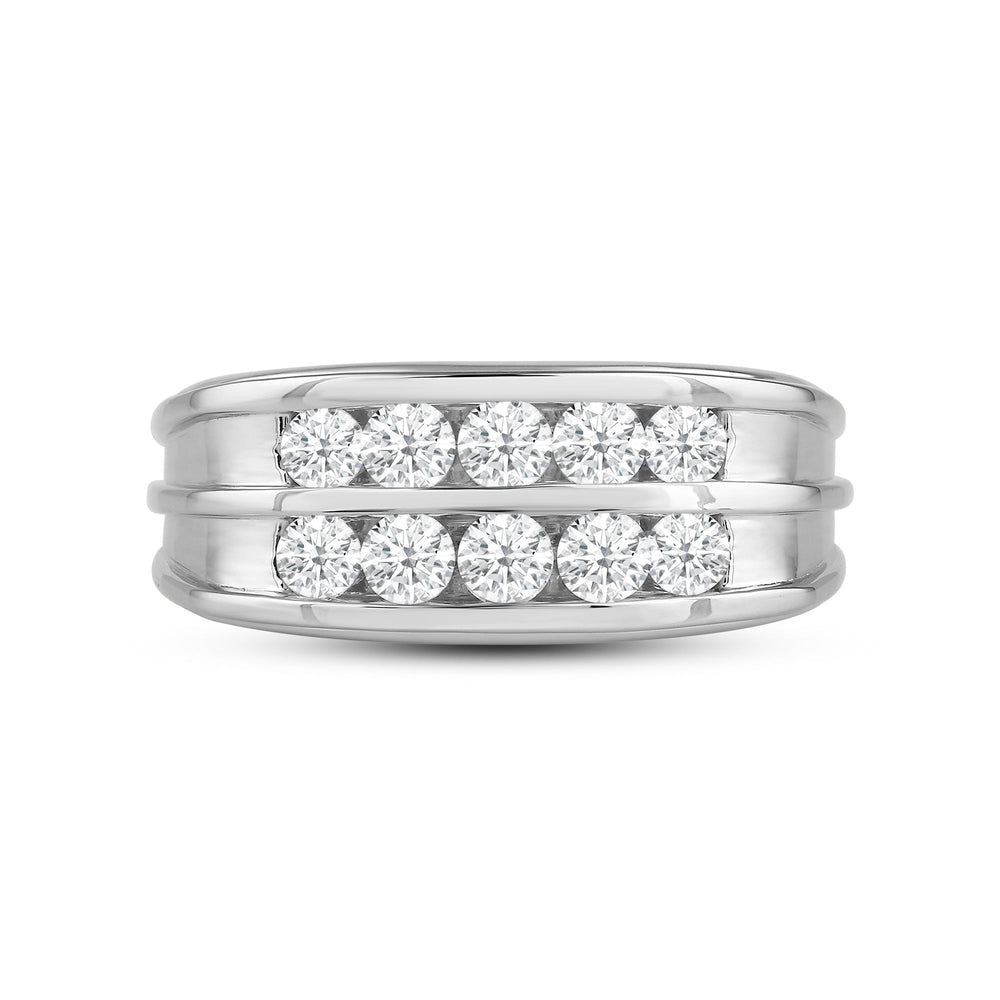 Two -Tone Channel Set 2 Row Diamond Men's Ring with 18KT White Gold / Lab / 1 1/2 Cut Diamond in 14KT White Gold / Lab / 1 1/2 view 1

