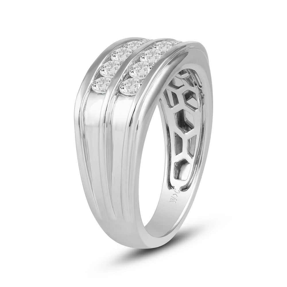 Two -Tone Channel Set 2 Row Diamond Men's Ring with 18KT White Gold / Lab / 1 1/2 Cut Diamond in 14KT White Gold / Lab / 1 1/2 view 3

