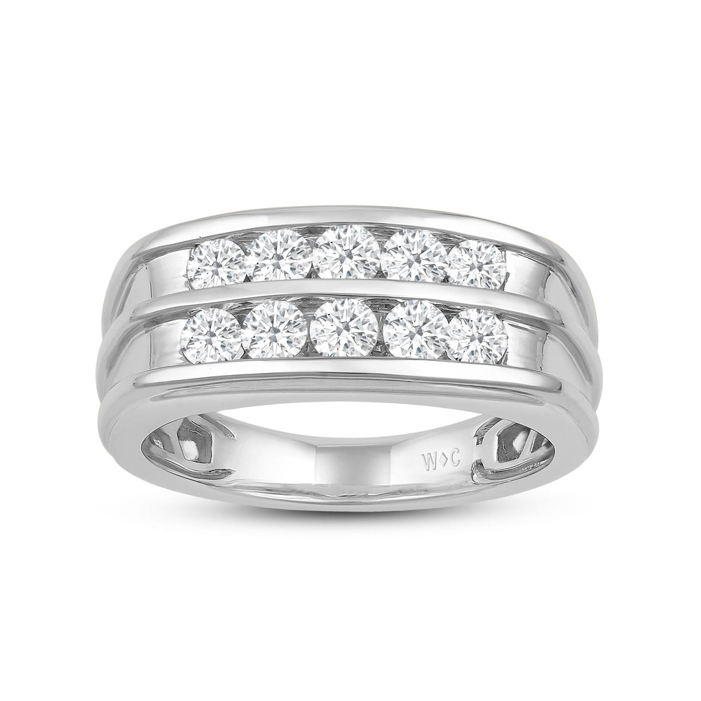 Two -Tone Channel Set 2 Row Diamond Men's Ring with 18KT White Gold / Lab / 1 1/2 Cut Diamond in 14KT White Gold / Lab / 1 1/2 view 2
