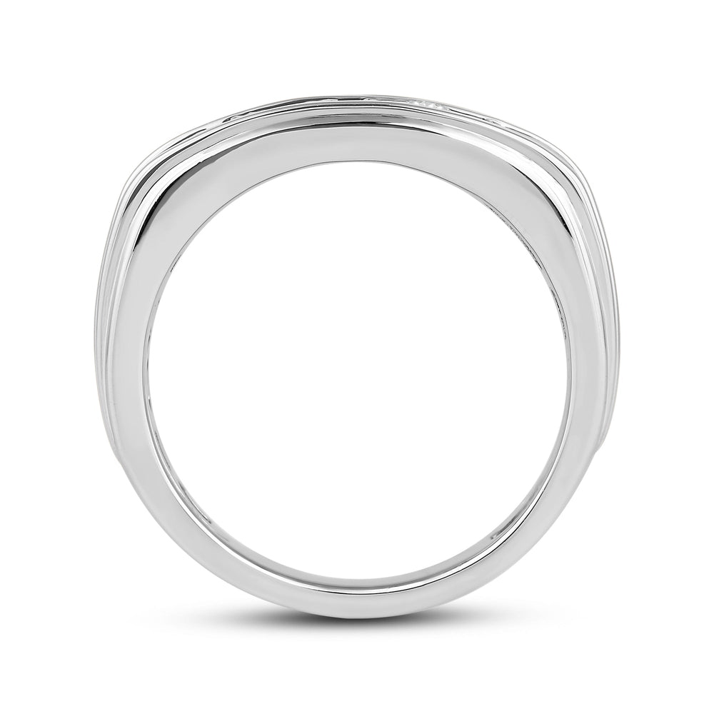 Two -Tone Channel Set 2 Row Diamond Men's Ring with 18KT White Gold / Lab / 1 1/2 Cut Diamond in 14KT White Gold / Lab / 1 1/2 view 4
