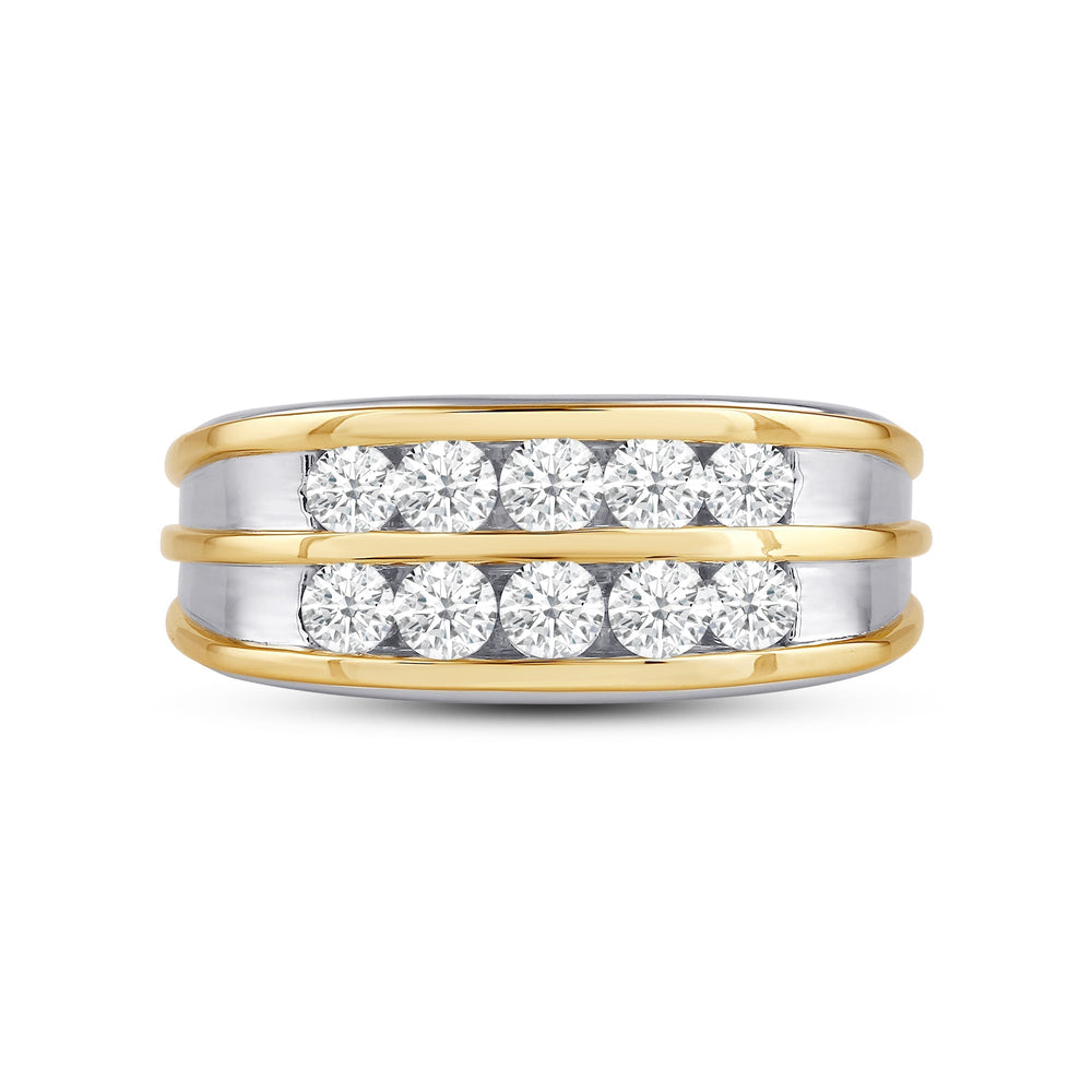 Two -Tone Channel Set 2 Row Diamond Men's Ring with 18KT White & Yellow Gold / Lab / 1 1/2 Cut Diamond in 14KT White & Yellow Gold / Lab / 1 1/2 view 1
