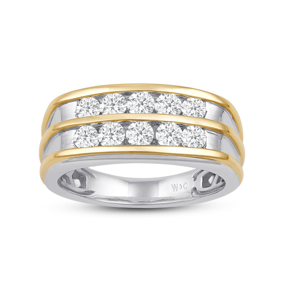 Two -Tone Channel Set 2 Row Diamond Men's Ring with 18KT White & Yellow Gold / Lab / 1 1/2 Cut Diamond in 14KT White & Yellow Gold / Lab / 1 1/2 view 2

