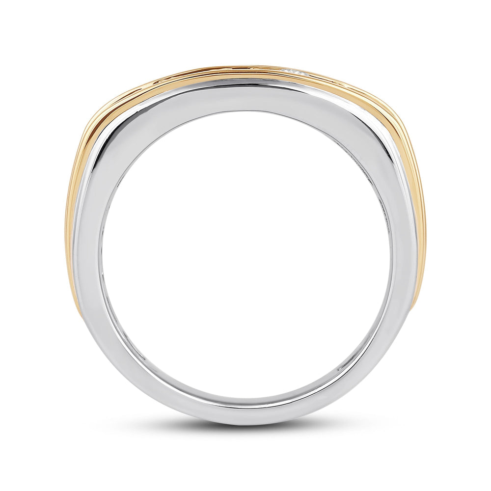 Two -Tone Channel Set 2 Row Diamond Men's Ring with 18KT White & Yellow Gold / Lab / 1 1/2 Cut Diamond in 14KT White & Yellow Gold / Lab / 1 1/2 view 4
