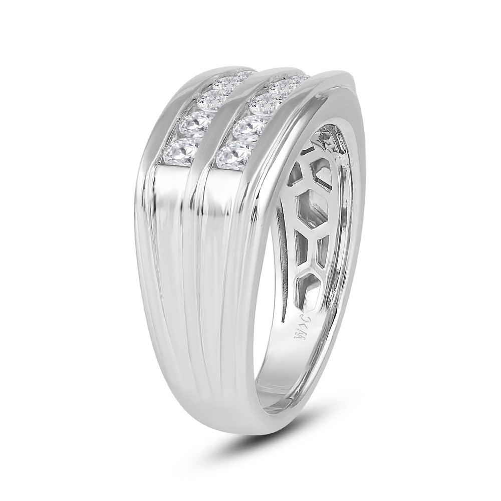 Two -Tone Channel Set 2 Row Diamond Men's Ring with 18KT White Gold / Lab / 1 Cut Diamond in 14KT White Gold / Lab / 1 view 3

