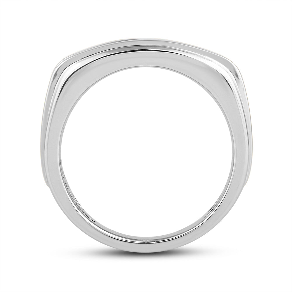 Two -Tone Channel Set 2 Row Diamond Men's Ring with 18KT White Gold / Lab / 1 Cut Diamond in 14KT White Gold / Lab / 1 view 4
